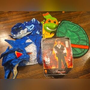 Lot of 4 boys Halloween costumes Sonic the Hedgehog, TMNT Ninja Turtle, Vampire
